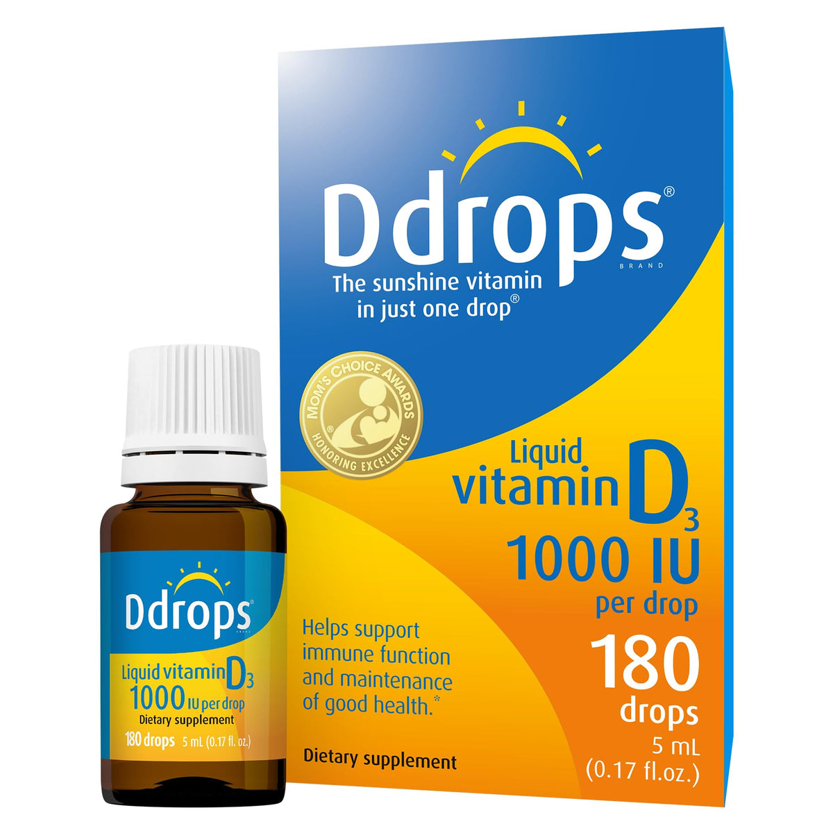 Ddrops vista frontal del envase mostrando diseño y tamaño, beneficio claridad del producto