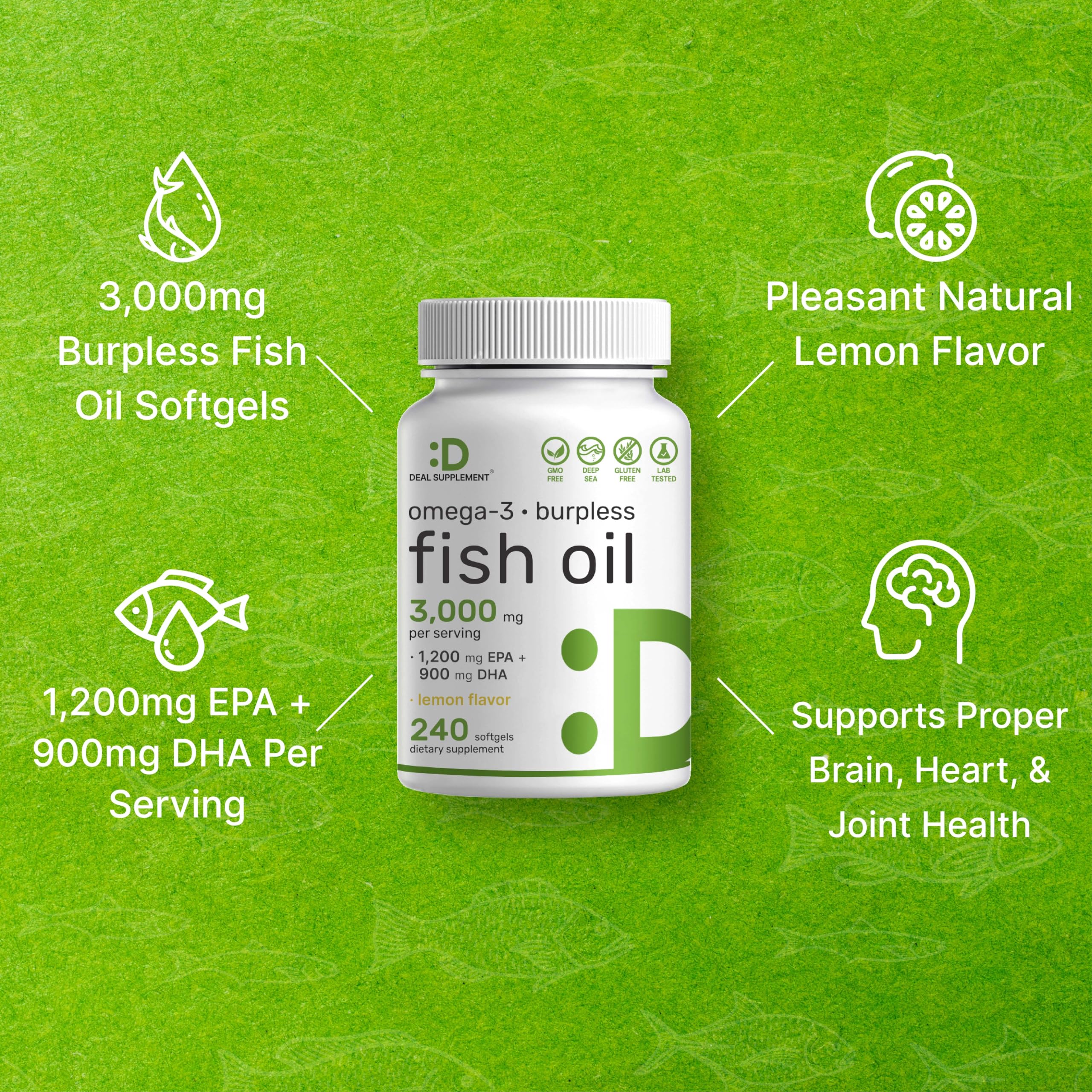 DEAL SUPPLEMENT frasco abierto mostrando cápsulas listas para tomar