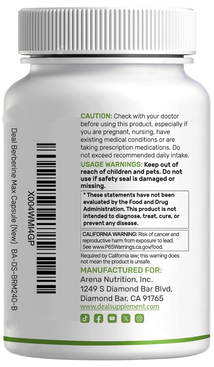 DEAL SUPPLEMENT extracto de cúrcuma y berberina representados como ingredientes naturales