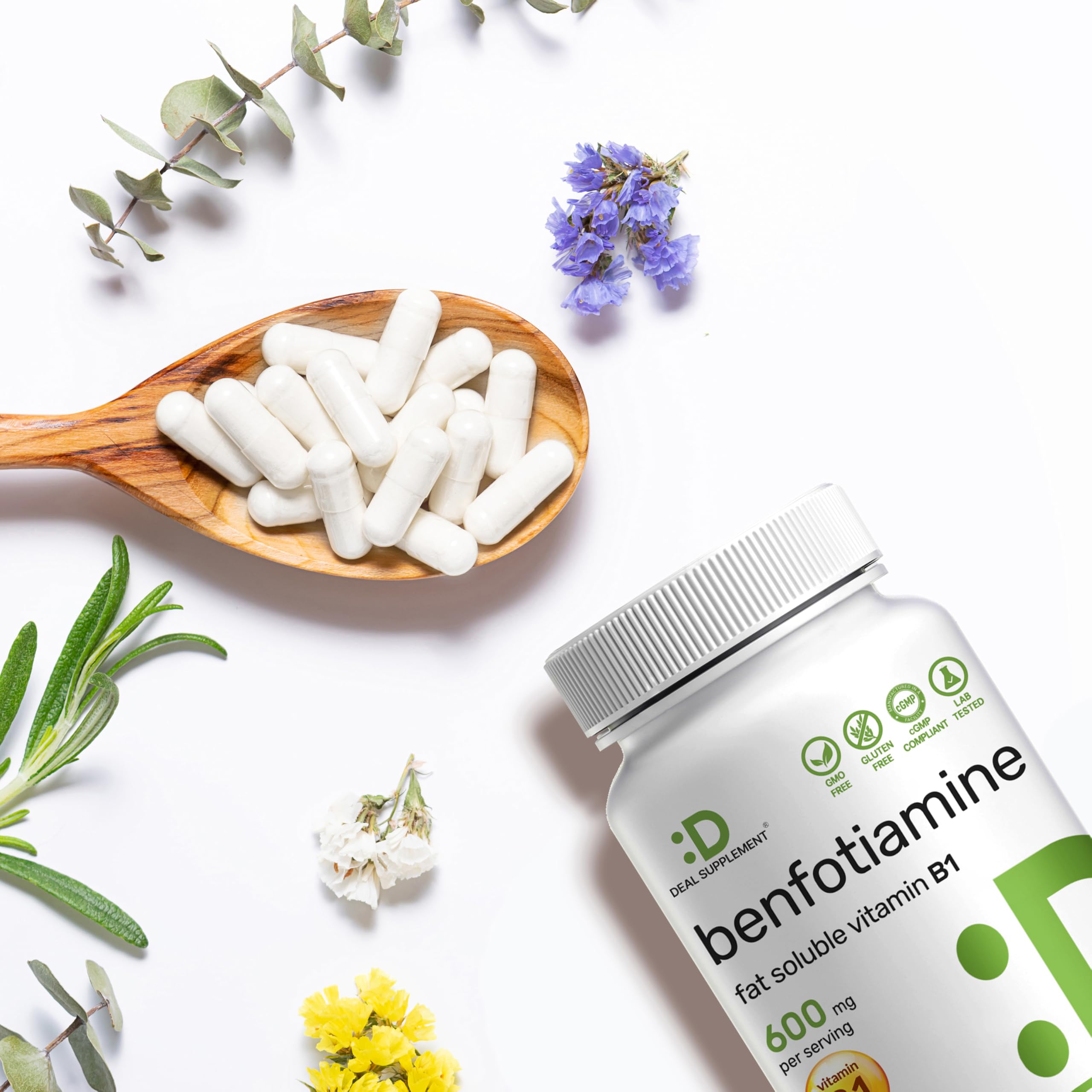 DEAL SUPPLEMENT panel nutricional del envase destacando 600 mg por servicio