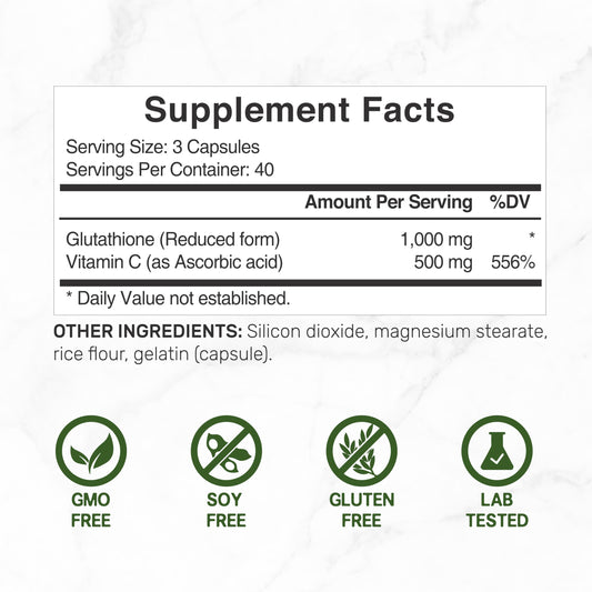 DEAL SUPPLEMENT etiqueta en detalle con información de glutatión y vitamina C
