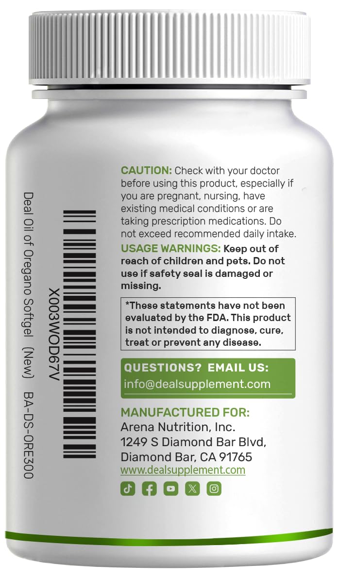 DEAL SUPPLEMENT etiqueta con ingredientes Non-GMO y sello de pruebas