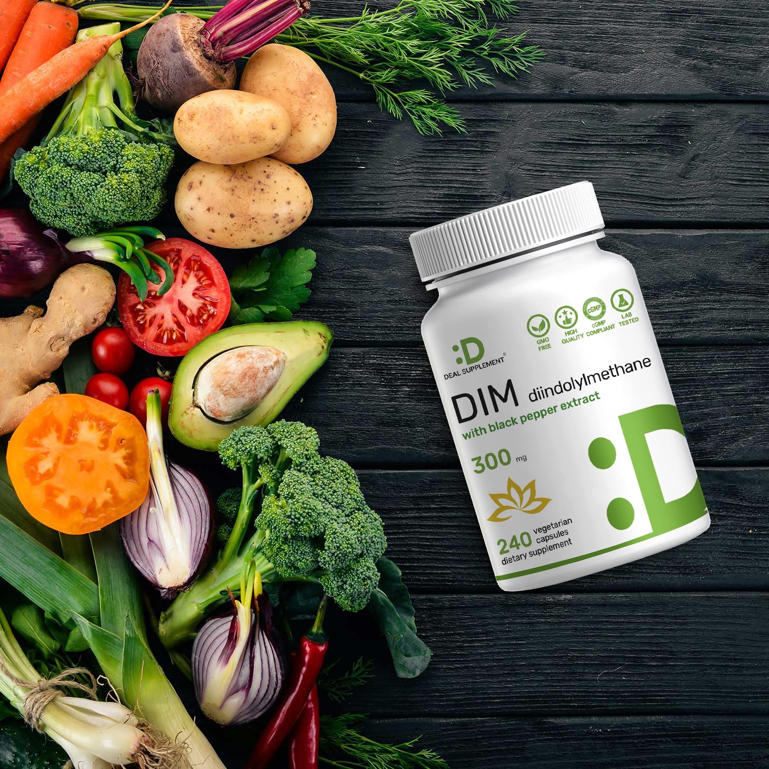 DEAL SUPPLEMENT etiqueta nutricional en primer plano destacando dosis y pruebas