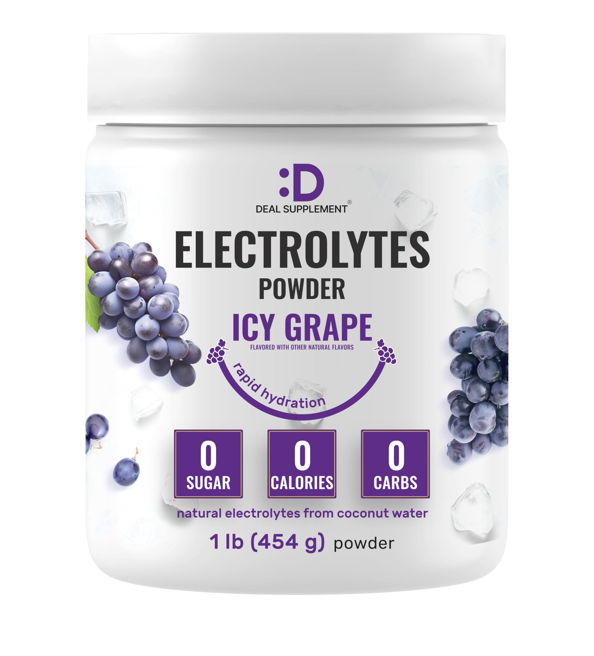 DEAL SUPPLEMENT frente del envase que muestra el sabor uva helada y beneficios