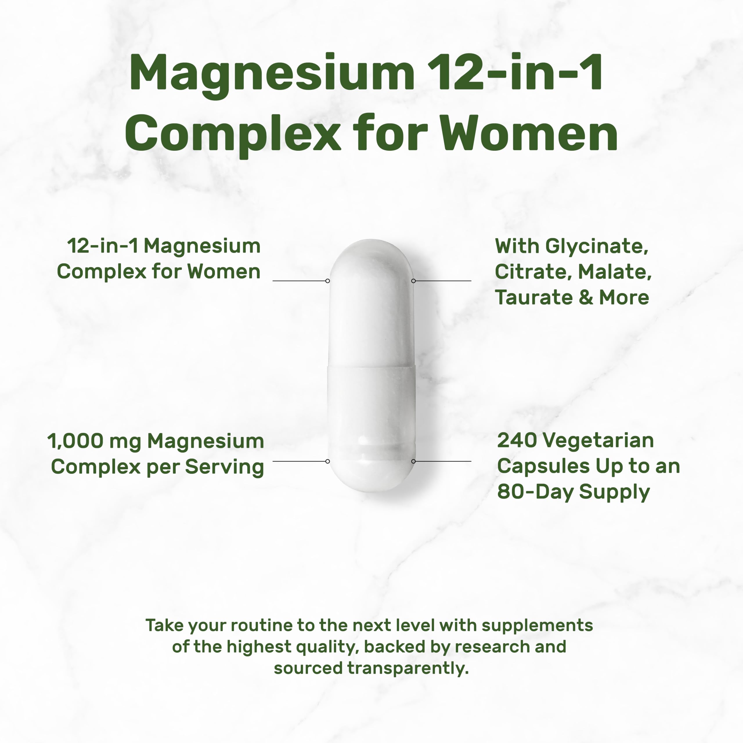 DEAL SUPPLEMENT etiqueta con lista de 12 formas de magnesio y beneficios