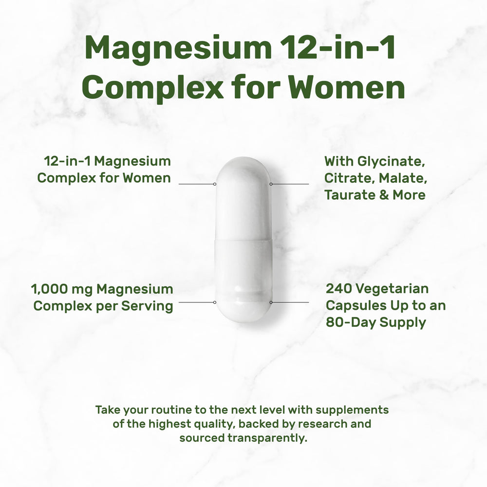 DEAL SUPPLEMENT etiqueta con lista de 12 formas de magnesio y beneficios