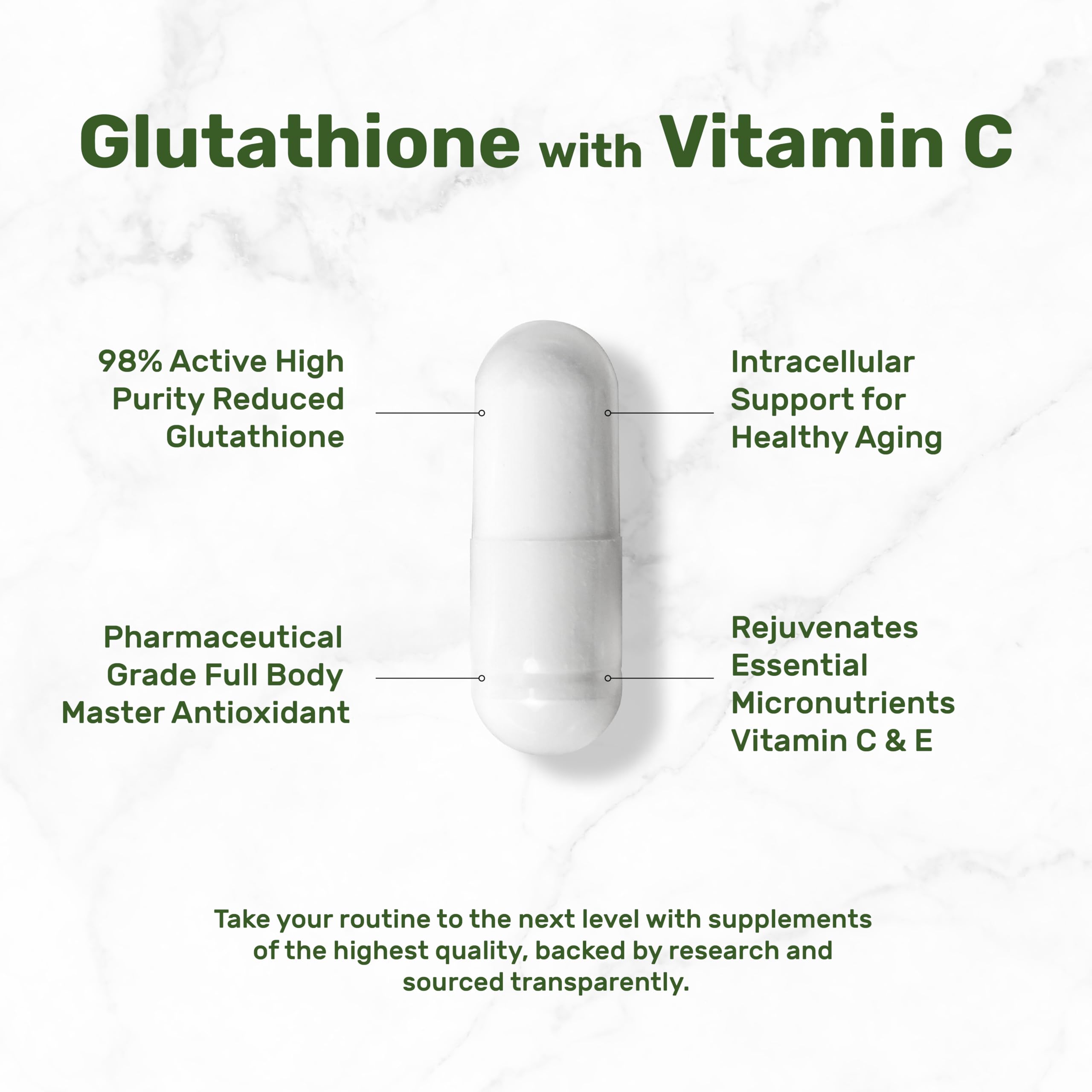 DEAL SUPPLEMENT polvo fino de glutatión destacando textura pura
