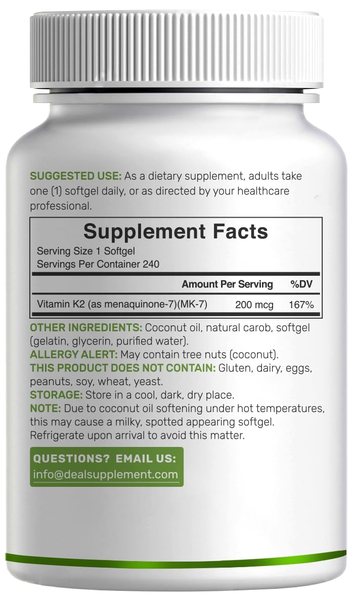 Deal Supplement etiqueta nutricional con información clara de MK‑7