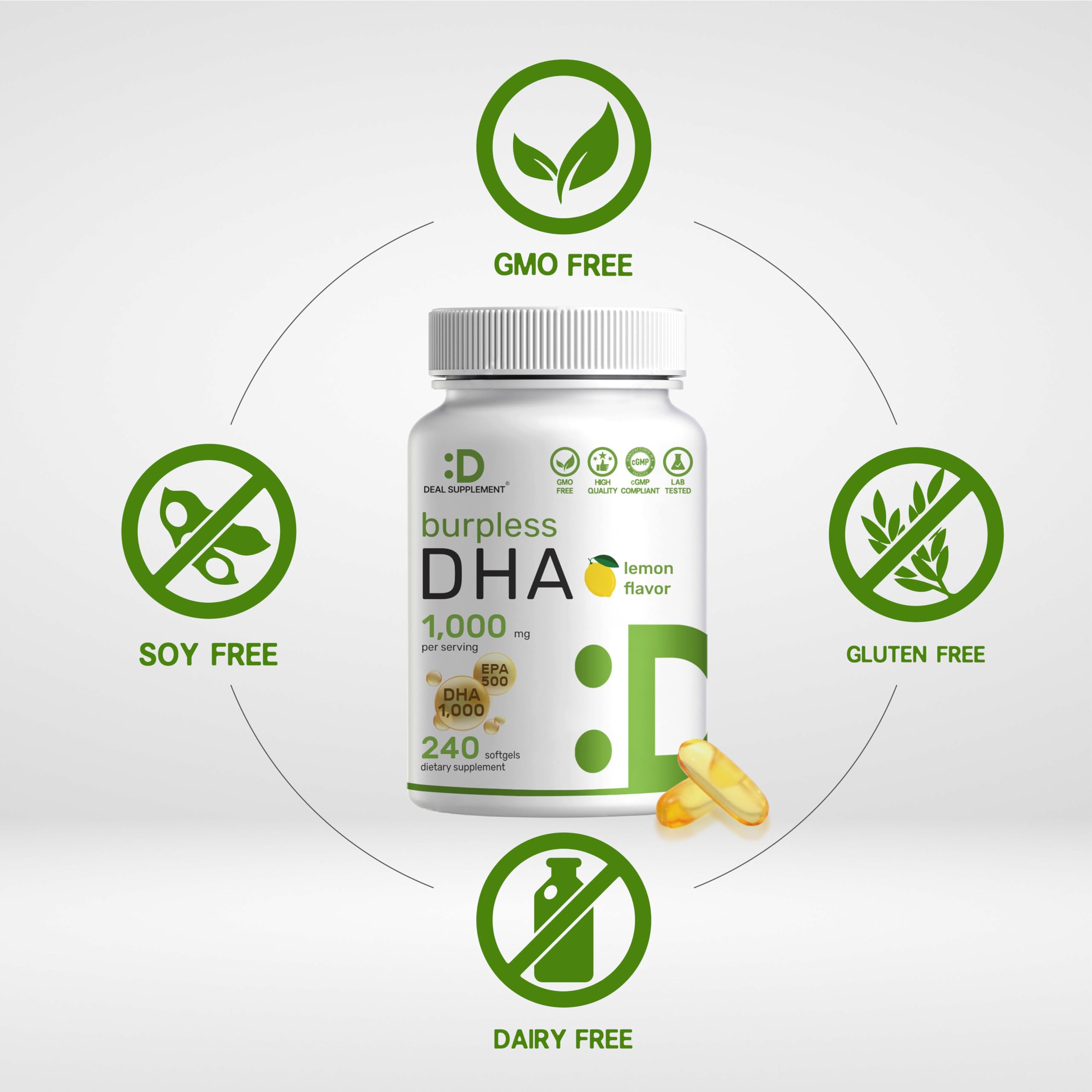 DEAL SUPPLEMENT aceite translúcido vertido mostrando pureza y concentración de omega‑3