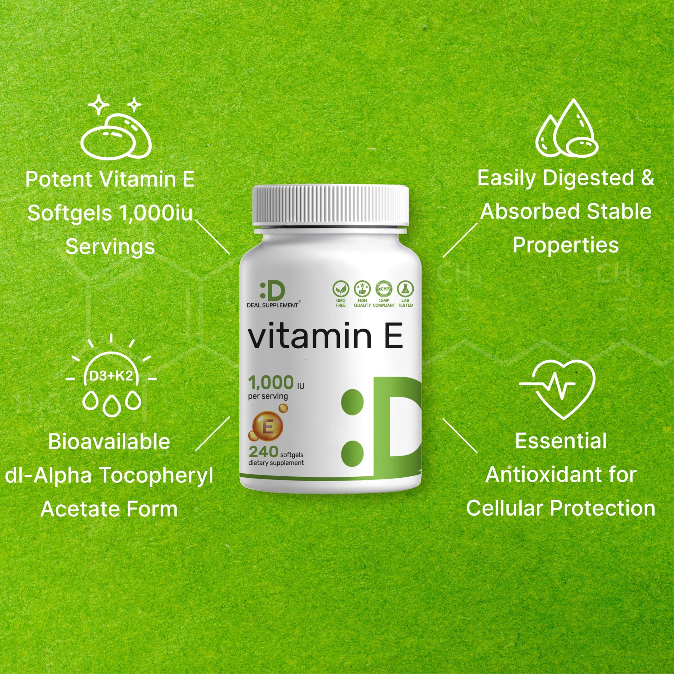 DEAL SUPPLEMENT botella abierta con softgels para visualizar cantidad
