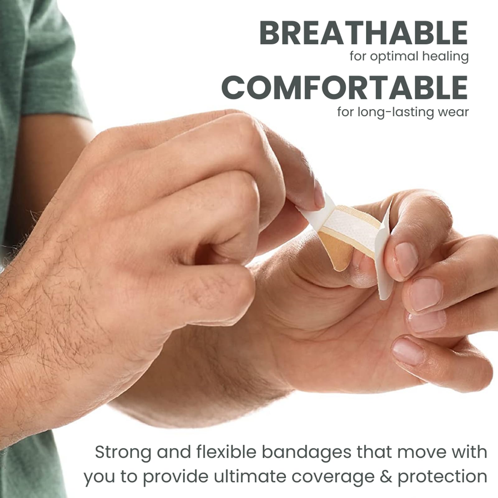 Dealmed vendaje junto a regla mostrando tamaño 1 3/4" x 3" para cobertura