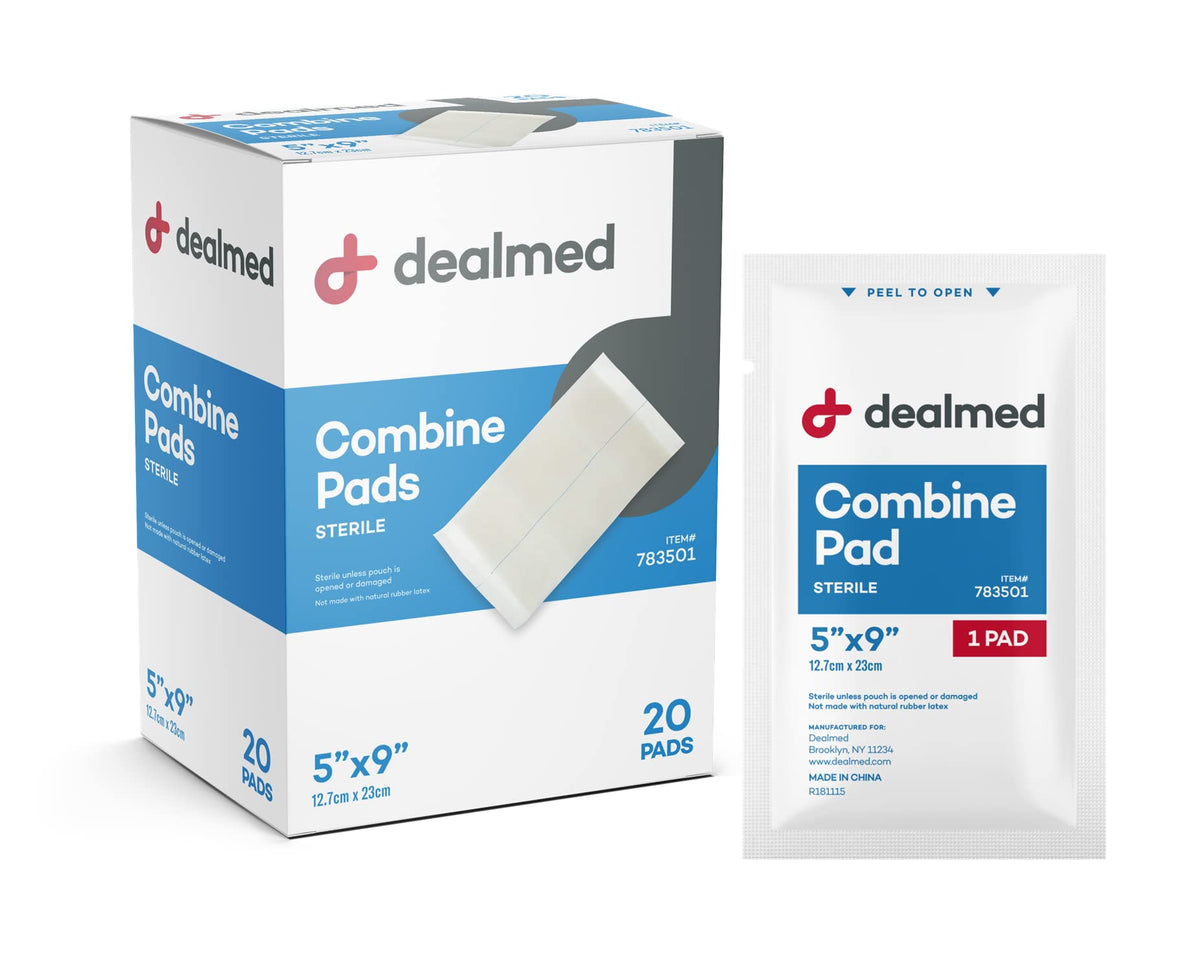 Dealmed empaque frontal mostrando 20 almohadillas y fácil identificación