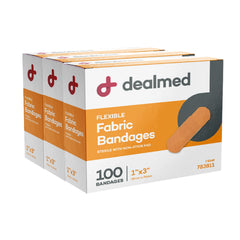 Dealmed empaque frontal mostrando 300 vendajes, fácil abastecimiento