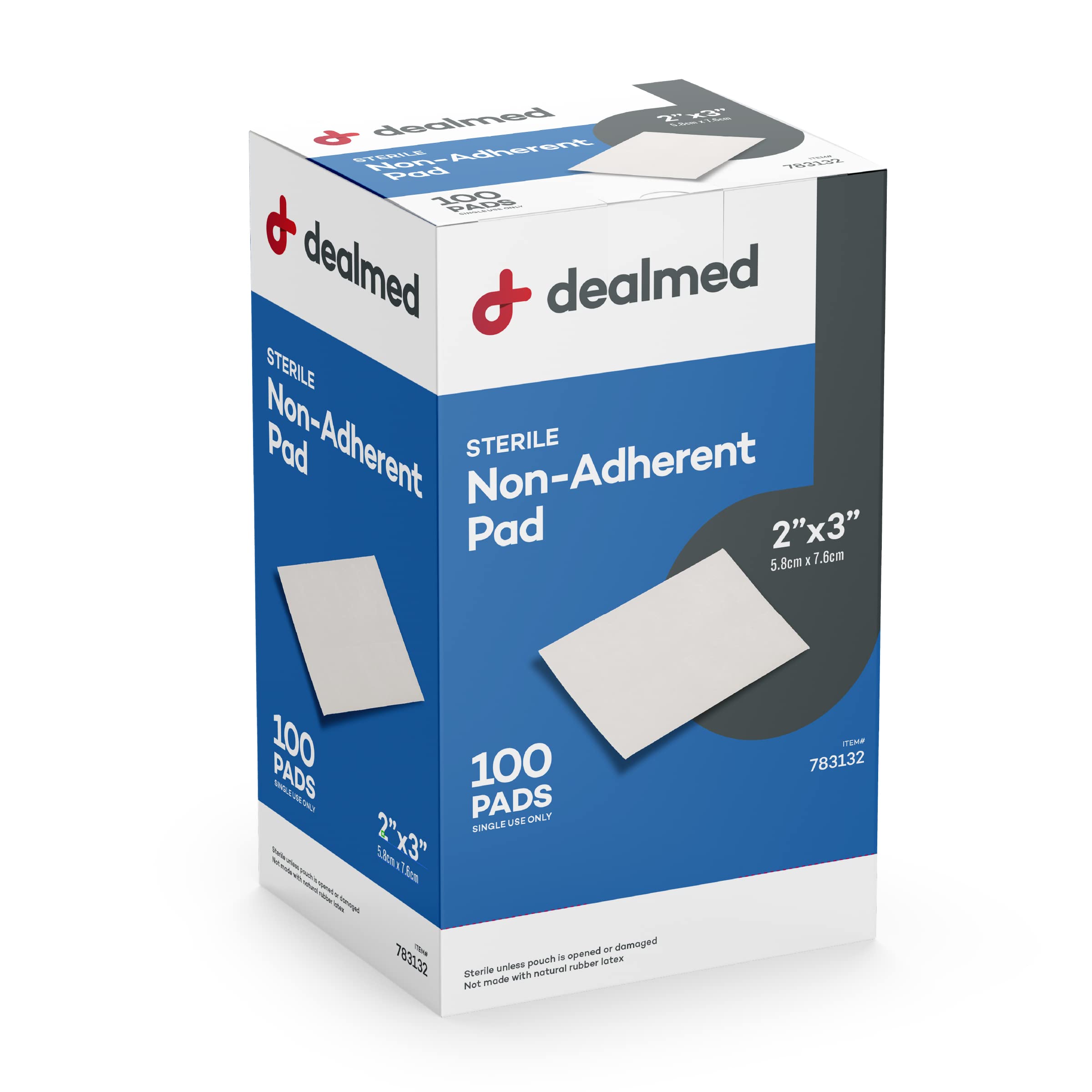 Dealmed frontal del empaque mostrando caja de 100 para fácil identificación y almacenaje
