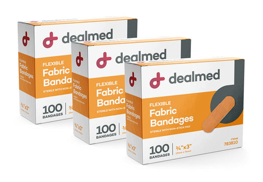 Dealmed empaques frontales mostrando cantidad y marca, ideal para compra segura
