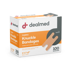 Dealmed frente del paquete con 100 vendas, protección inmediata