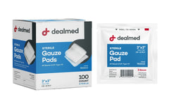 Dealmed gasa 3x3 frente mostrando paquete y beneficio de esterilidad