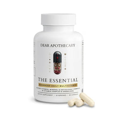 Dear Apothecary frasco delantero mostrando la etiqueta y beneficios generales