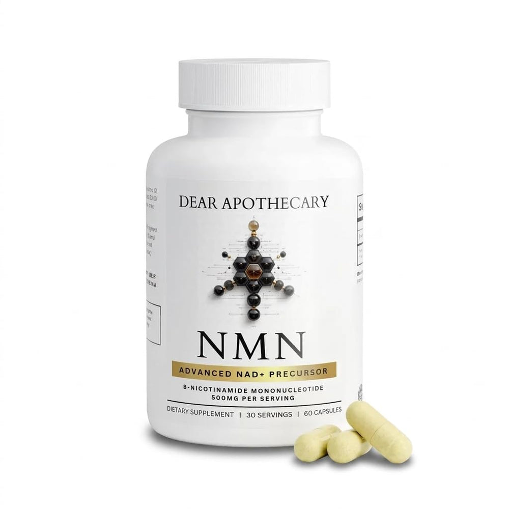 Dear Apothecary frasco frontal mostrando etiqueta clara y beneficios