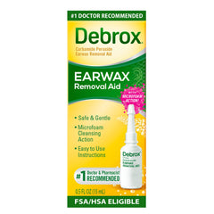 Debrox frasco frontal mostrando el etiquetado y facilidad de uso
