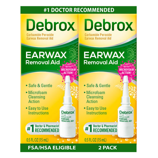 Debrox frontal pack de 2 mostrando el envase y uso fácil