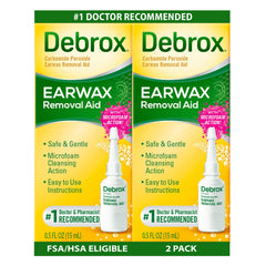 Debrox frontal pack de 2 mostrando el envase y uso fácil