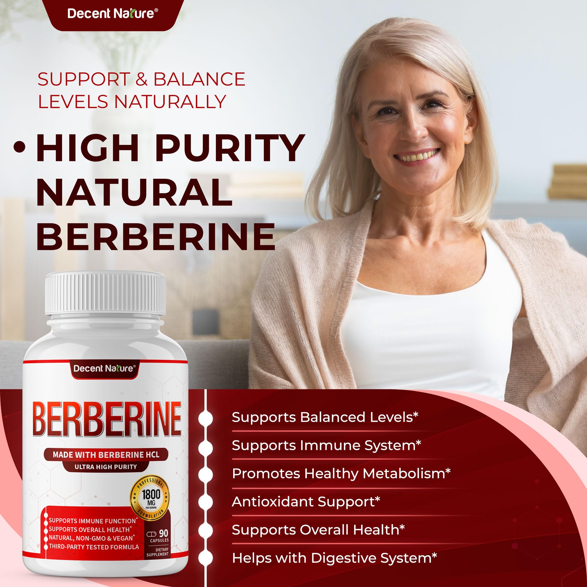 Etiqueta de DECENT NATURE con lista de ingredientes y datos de pureza visibles