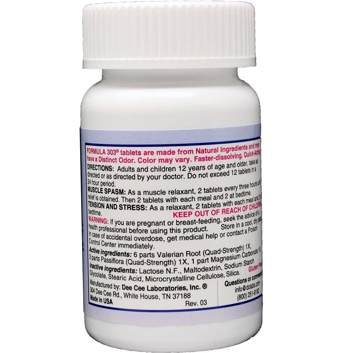Dee Cee Laboratories primer plano de tabletas mostrando textura natural