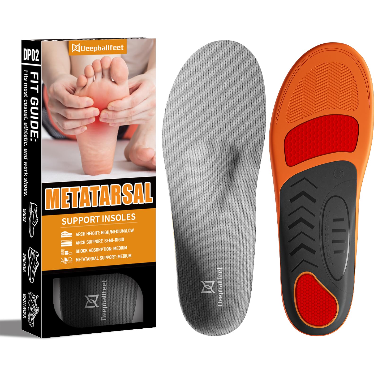 Deepballfeet vista frontal de la plantilla con soporte y alivio visible