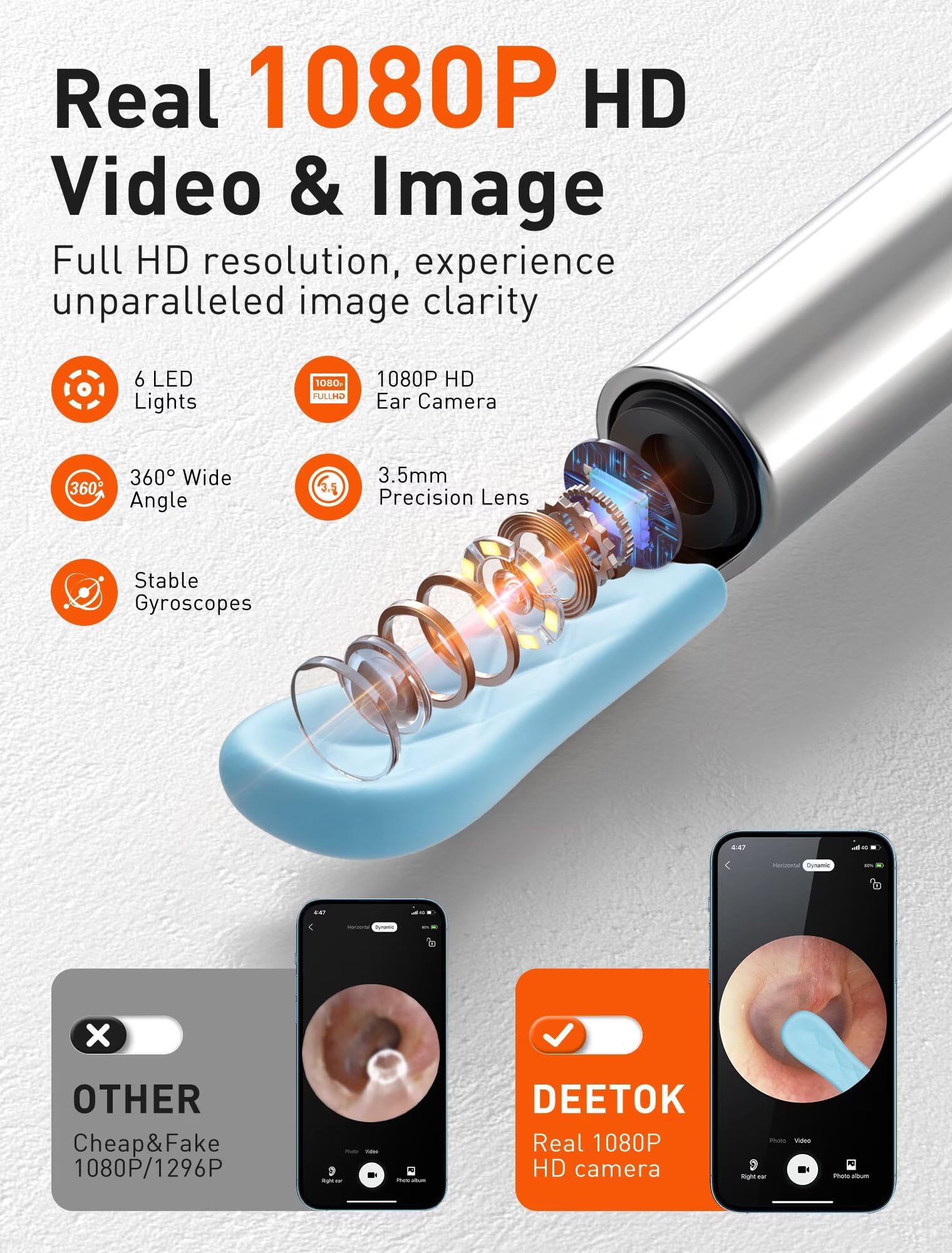 DEETOK primer plano de la cámara 1080P con luz que ofrece imagen nítida y clara