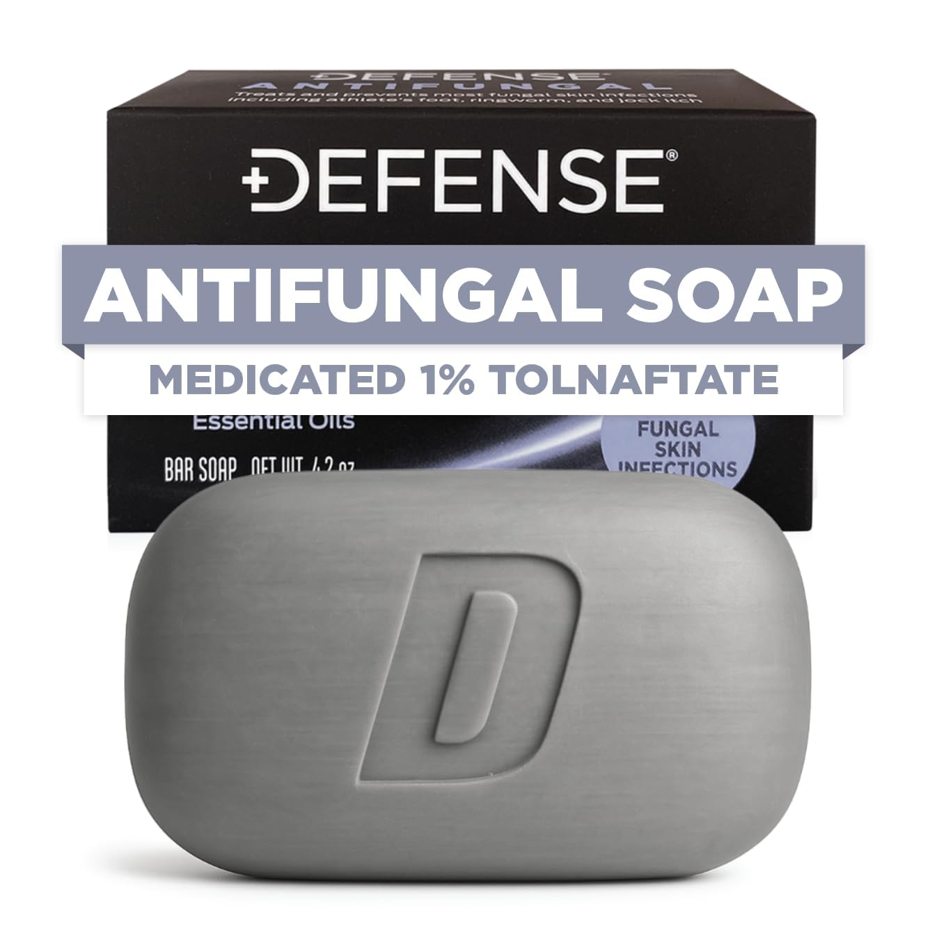 Defense Soap envase frontal mostrando la barra y beneficios de limpieza