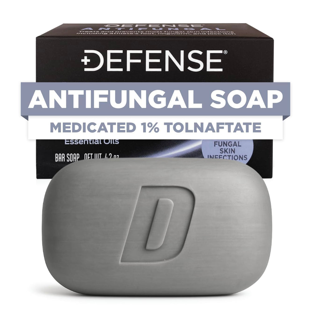 Defense Soap envase frontal mostrando la barra y beneficios de limpieza