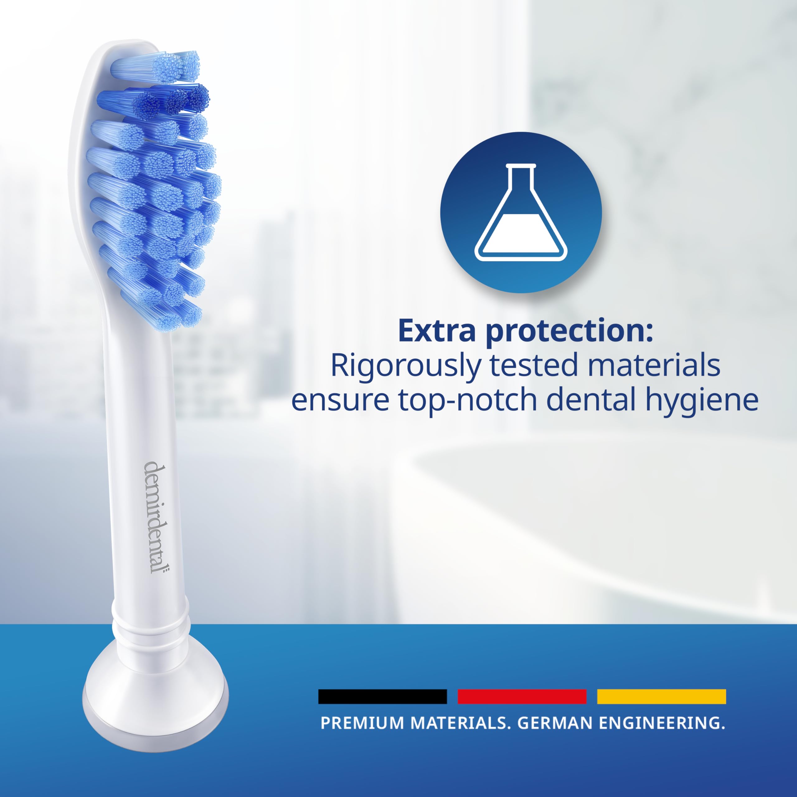 demirdental cabezal en uso en baño resaltando higiene cotidiana
