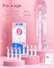Demita cepillo rosa en baño moderno, ideal para viajeros y rutinas diarias