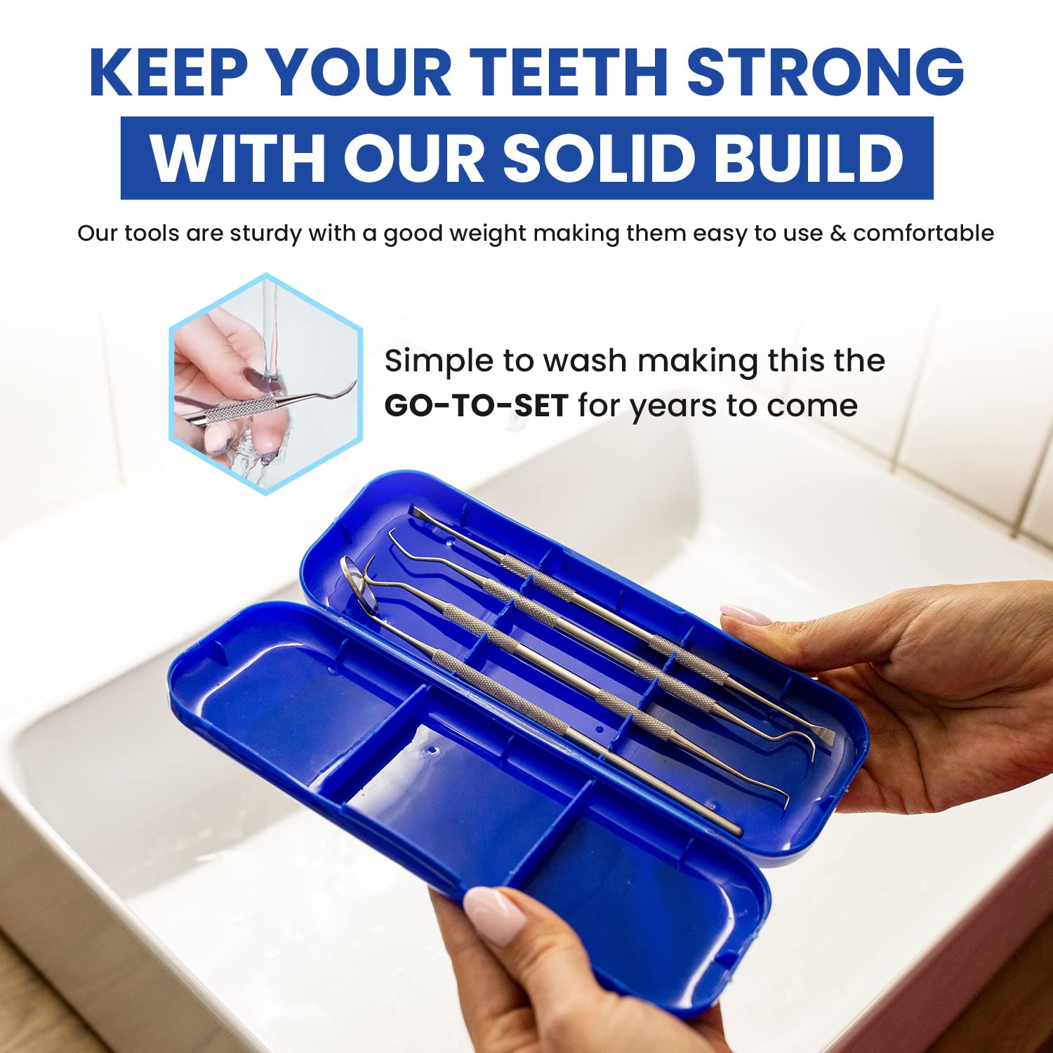 Dental Duty conjunto en estuche azul, almacenamiento seguro y portátil