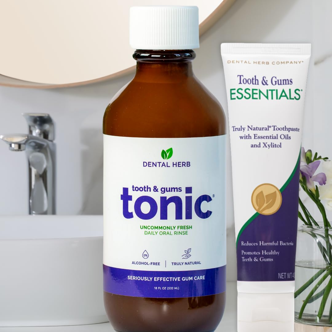 Dental Herb Company escena de baño con kit en uso para rutina diaria