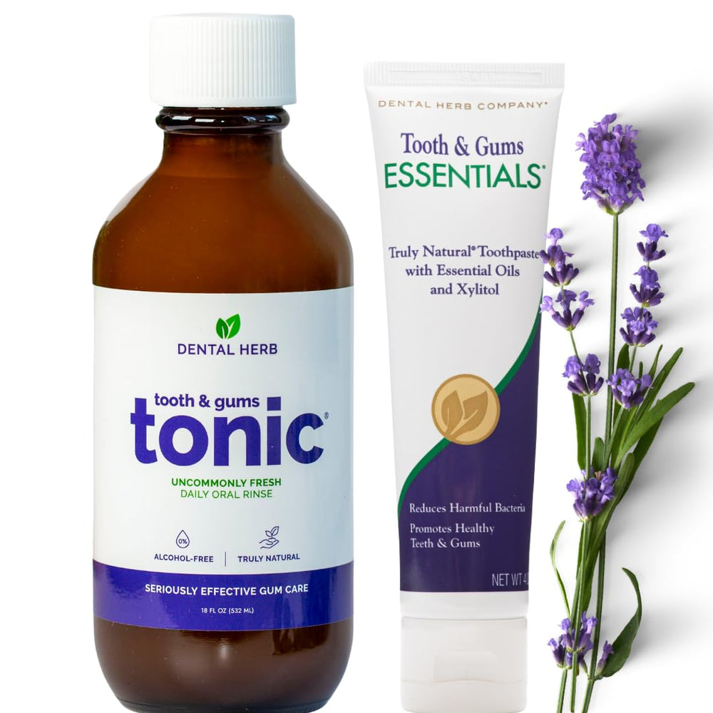 Dental Herb Company kit frontal mostrando tónico y pasta para rutina natural