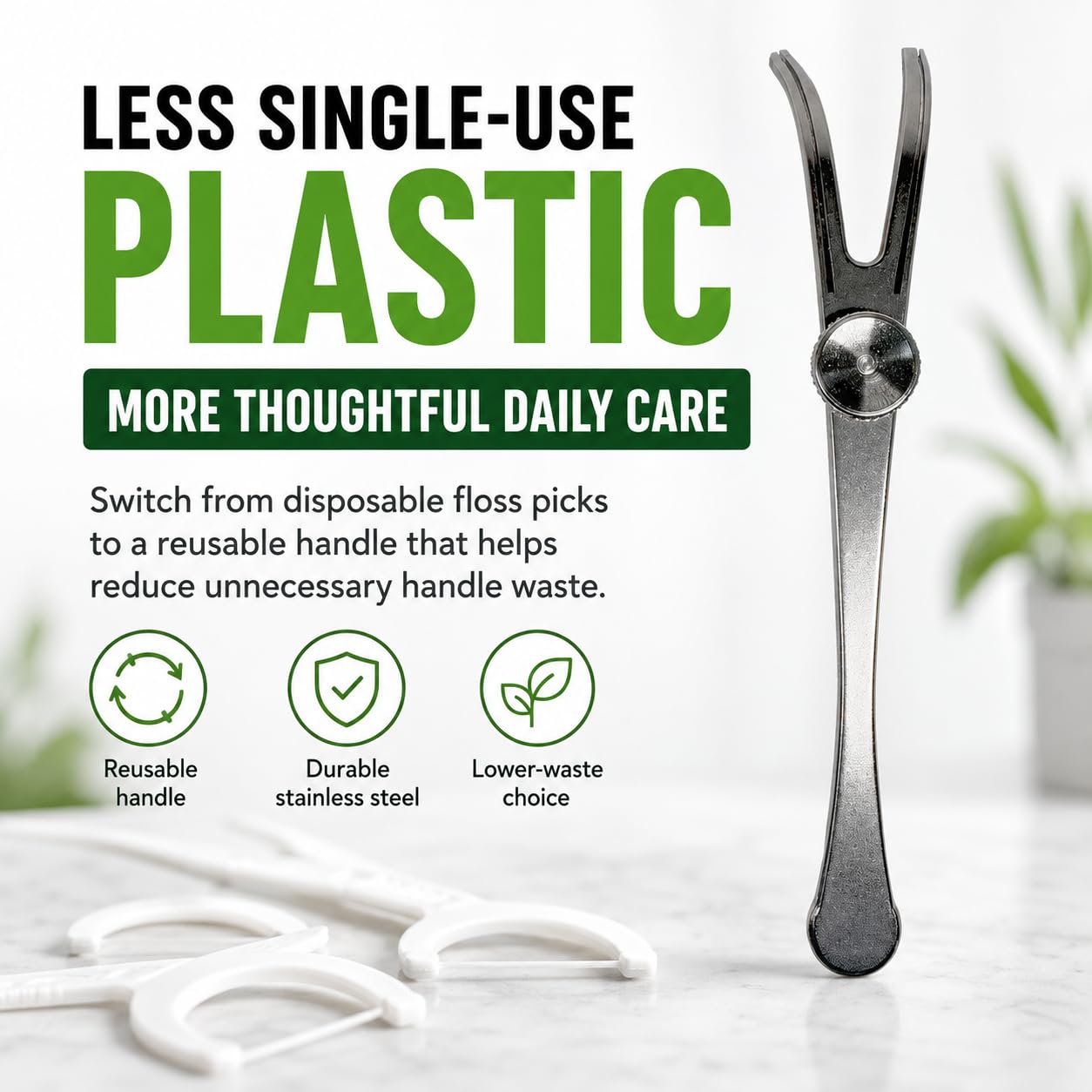 Dental Lace flosser en uso limpiando molares posteriores con precisión