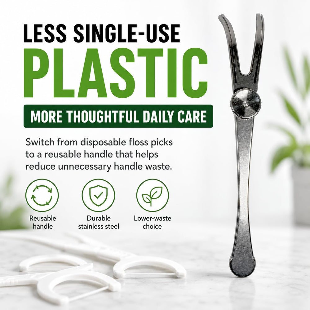 Dental Lace flosser en uso limpiando molares posteriores con precisión