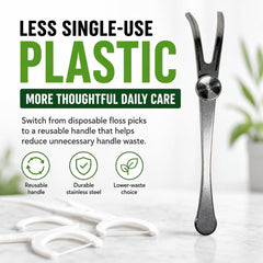 Dental Lace flosser en uso limpiando molares posteriores con precisión