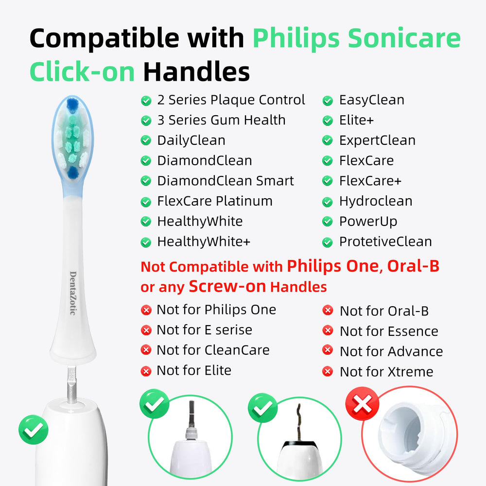 DentaZotic muestra encaje click-on con mango Sonicare para ajuste seguro