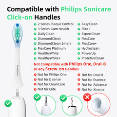 DentaZotic muestra encaje click-on con mango Sonicare para ajuste seguro