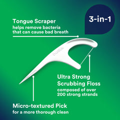 DenTek punta tipo pick limpiando un espacio interdental con precisión