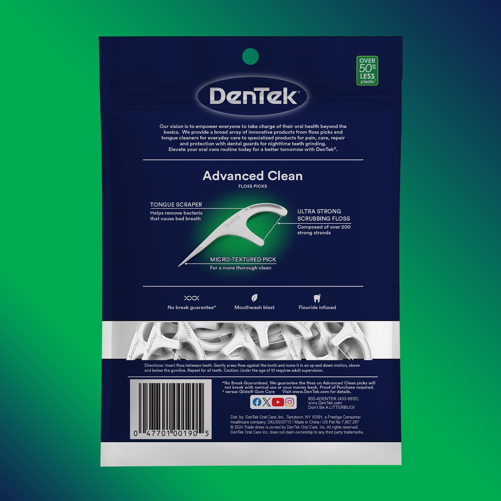 DenTek floss pick al lado de un objeto para comparar tamaño y portabilidad