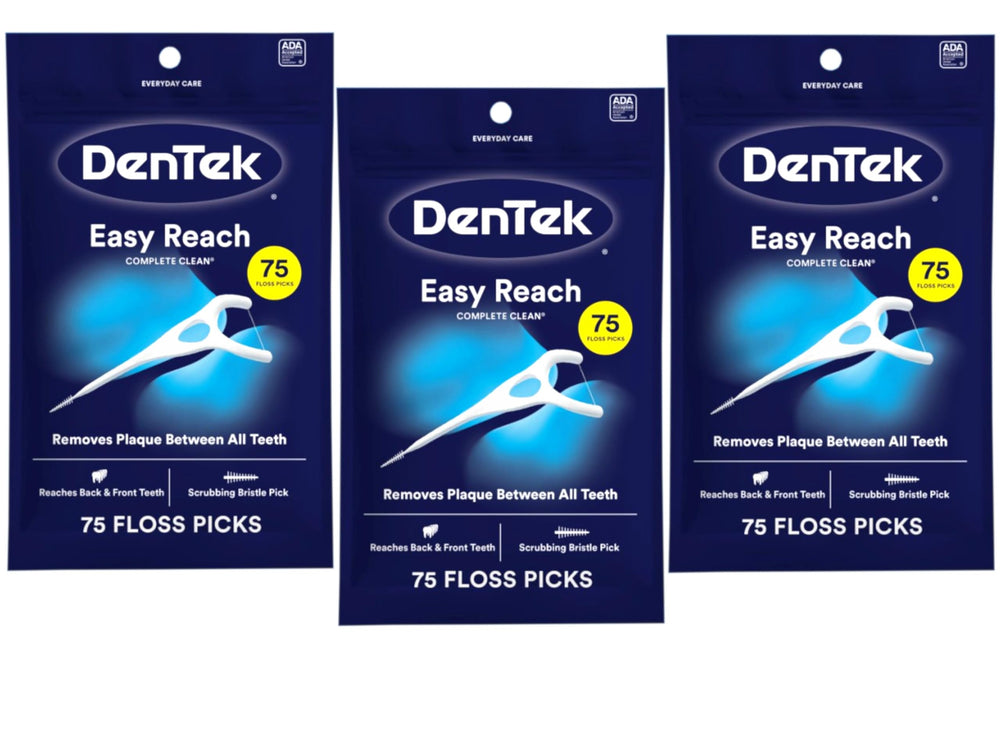 DenTek envase frontal Complete Clean mostrando cantidad y diseño, fácil identificación