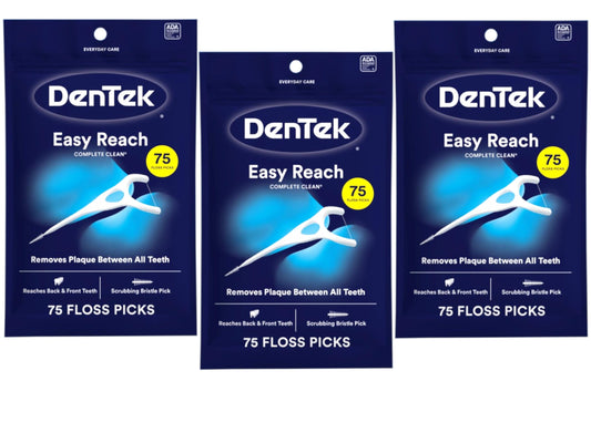DenTek envase frontal Complete Clean mostrando cantidad y diseño, fácil identificación