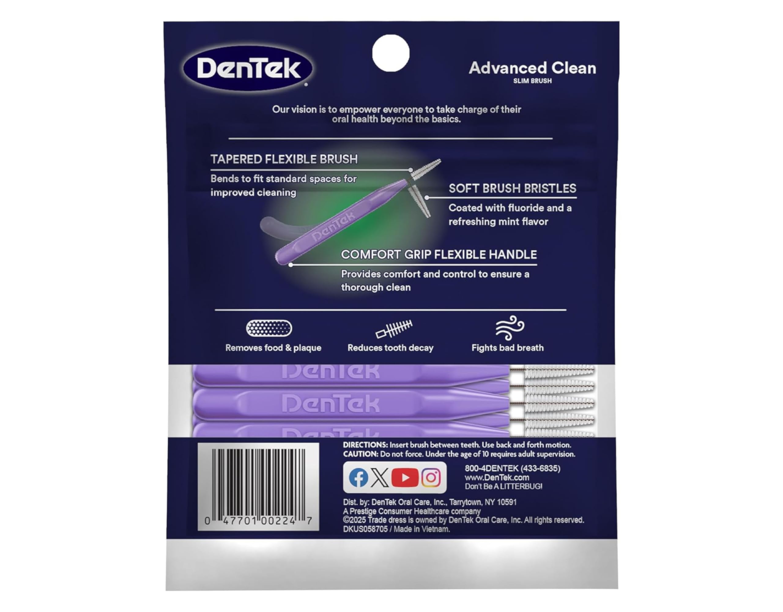 DenTek mango antideslizante en mano, brinda control cómodo y seguro
