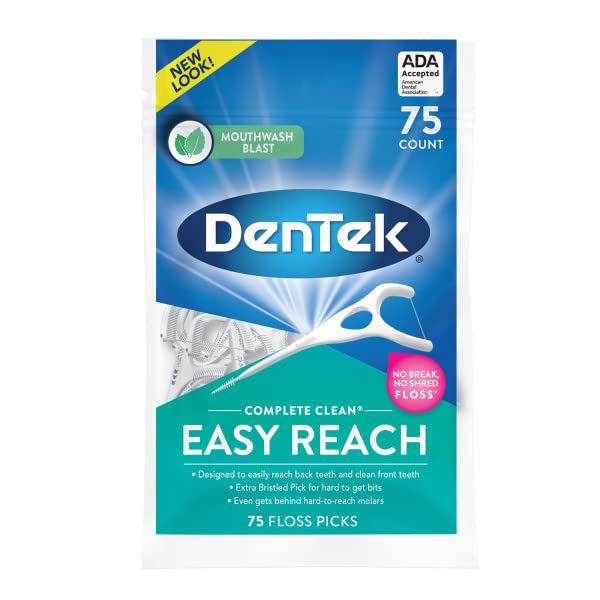 DenTek primer plano del pick mostrando la cabeza angulada y flexibilidad