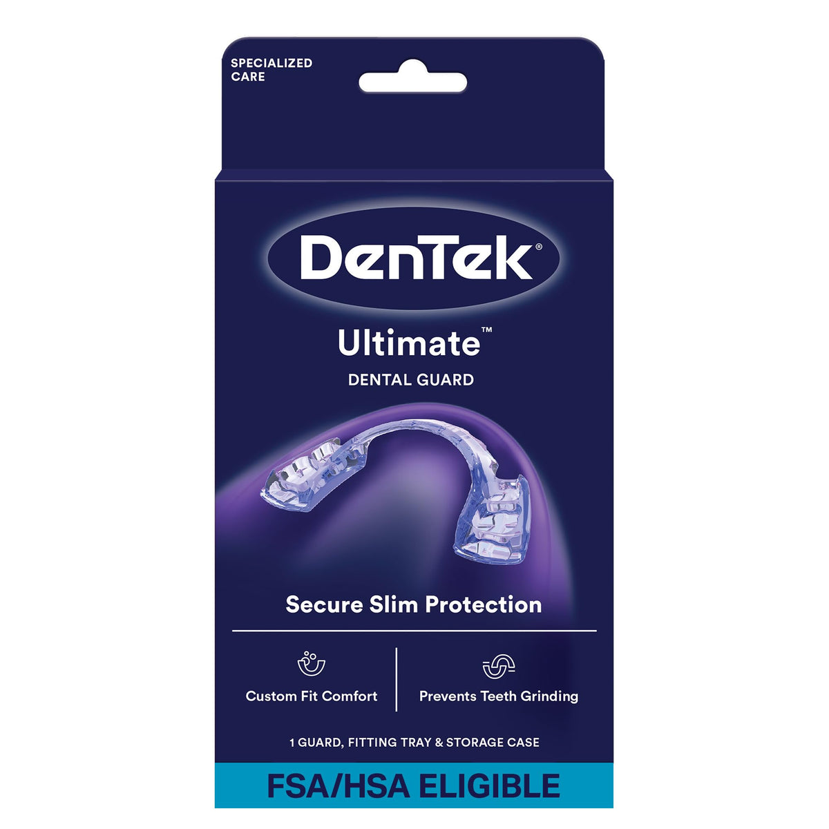 DenTek protector bucal empaque frontal mostrando información y beneficio de ajuste