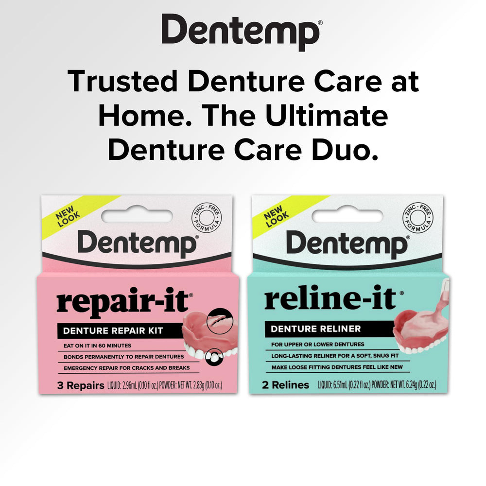 Aplicación de Reline-it de Dentemp en una dentadura por mano de usuario para ajuste rápido